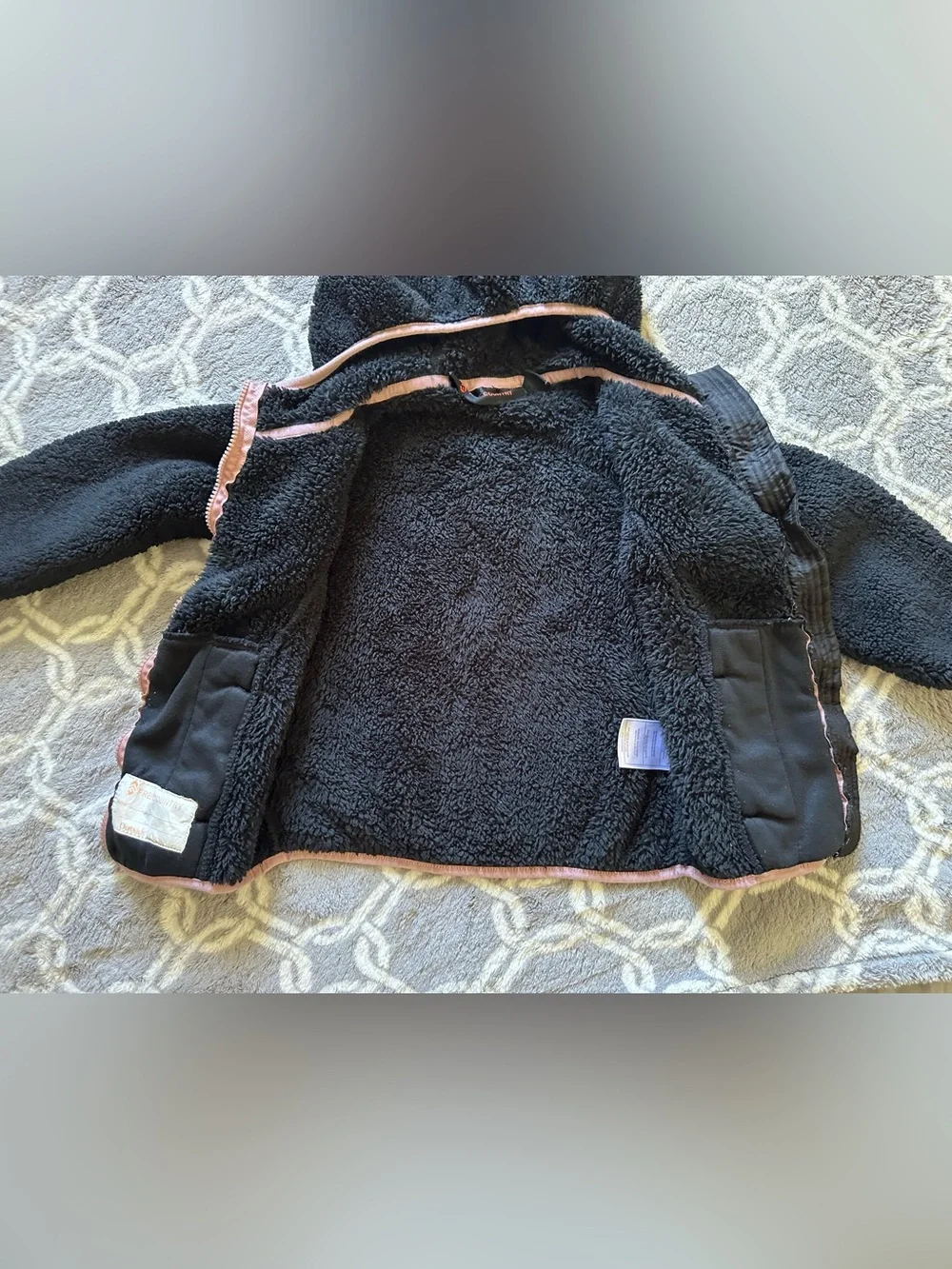 Free Country Black Sherpa Jacket with Pink Trim Full Zip Girl’s Size 5/6